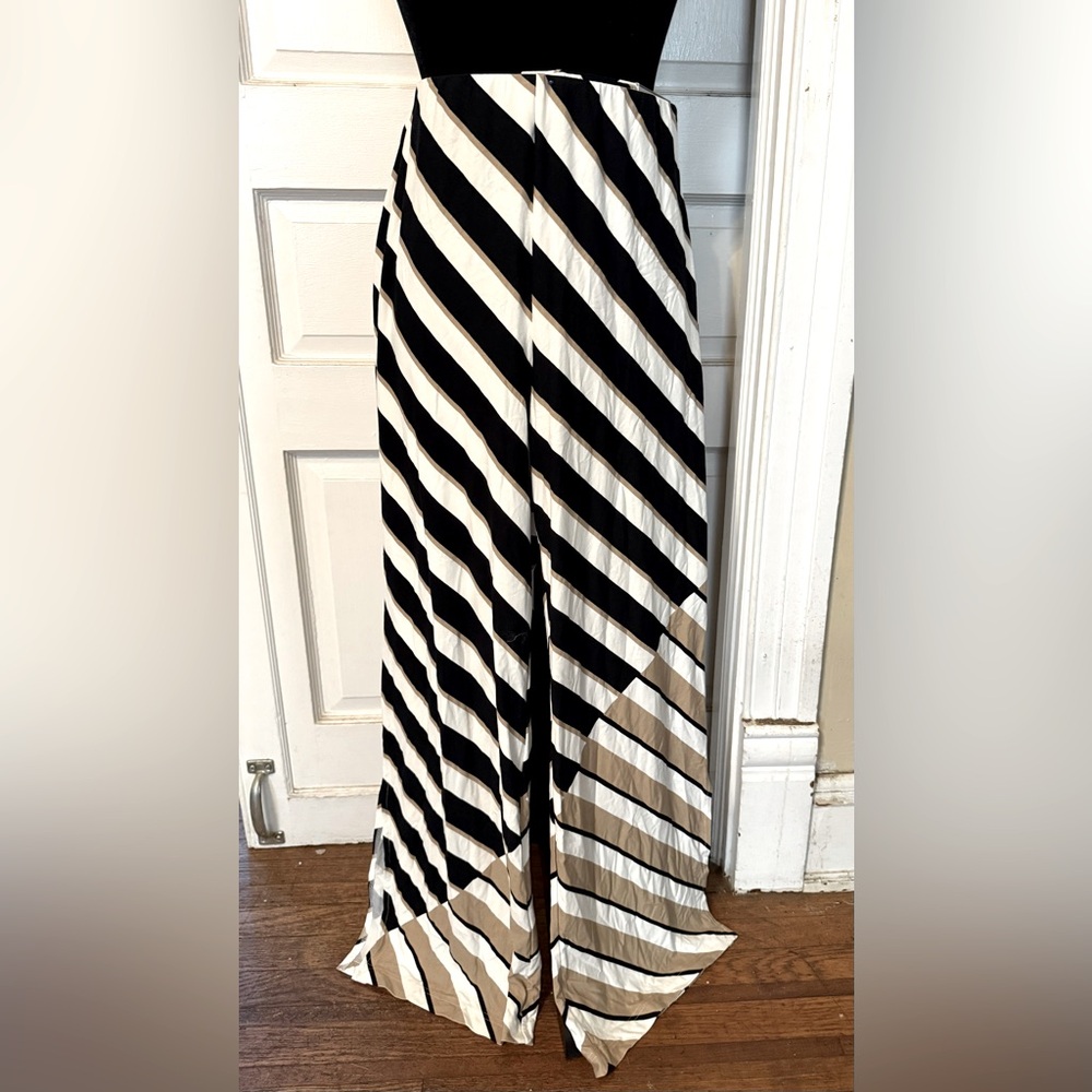 ZENERGY New Black Tan White Striped Loose Pant Dressy Comfort Business Chico's M